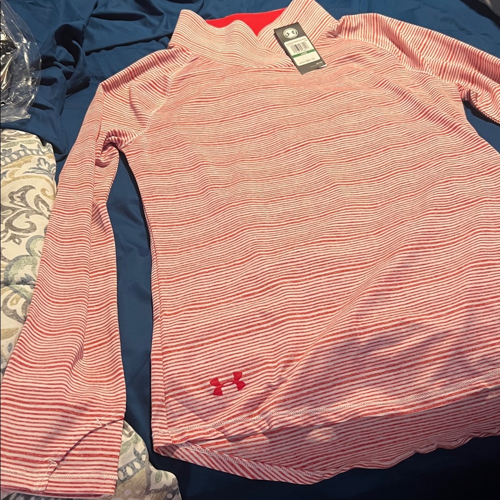 Under Armour Women's Red and White Striped high neck top